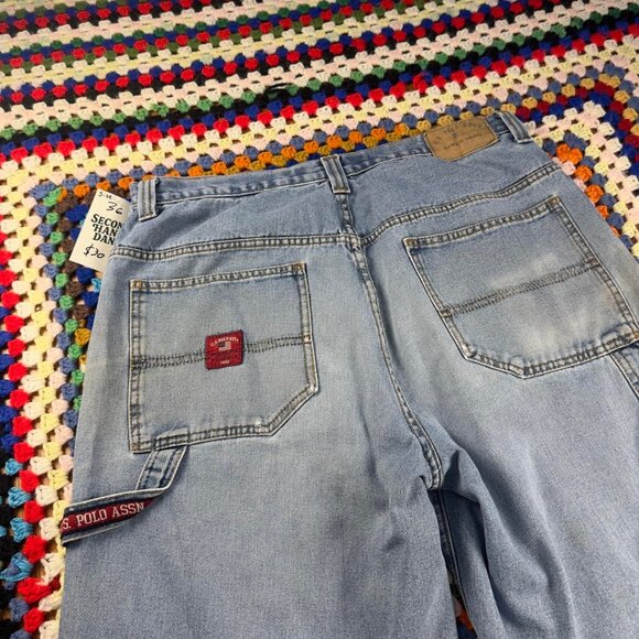 Vintage Y2K US Polo Assn Baggy Carpenter Denim Shorts Sz 36 - Picture 2 of 7